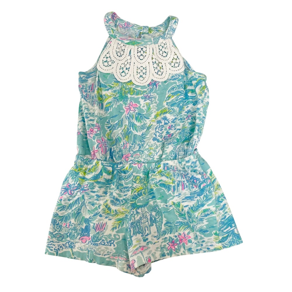 Lilly Pulitzer Mini Pearl Romper What A Lovely Place Blue Girls Size Small 4-5